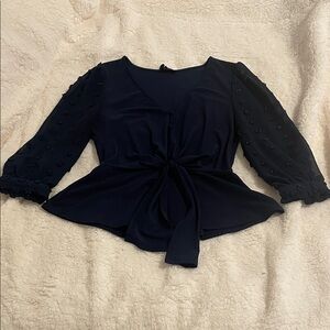 ✨ 3 for $20 Bundle Deal ✨ Chic Midnight Blue Blouse with Textured Sleeves